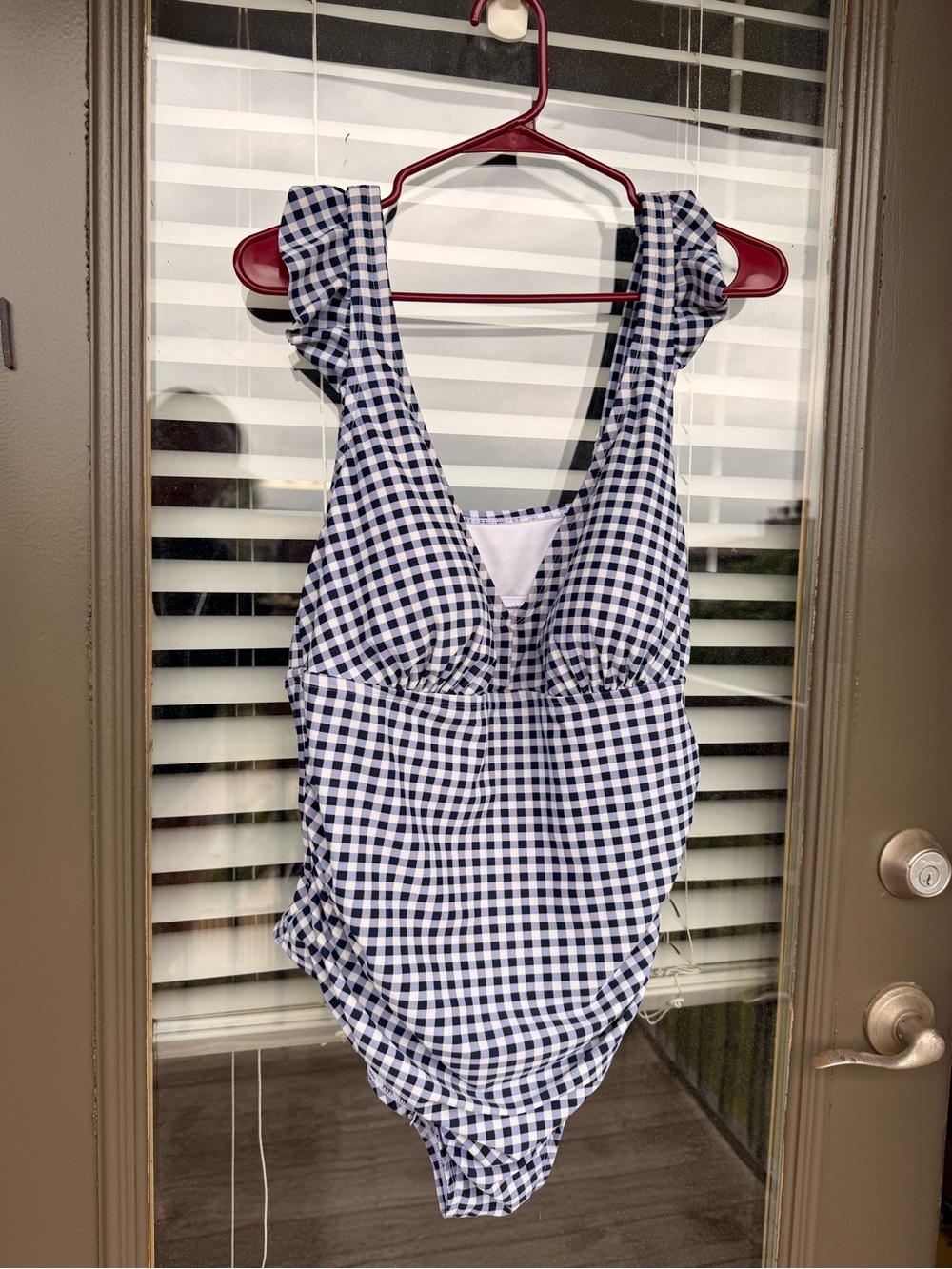 Kona Sol Blue White Gingham One Piece Swimsuit Size 18W Ruched